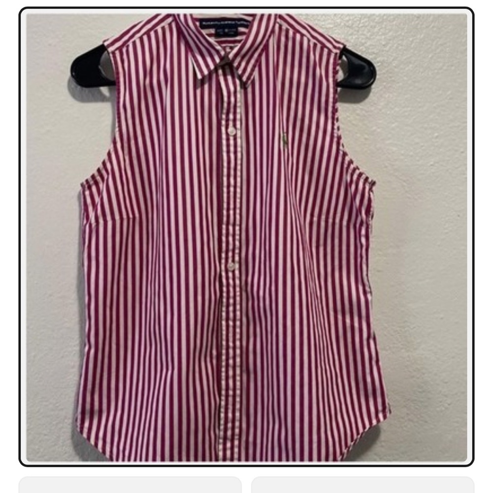 Polo by Ralph Lauren Sleeveless Button-Down Shirt - Pink & White Stripes